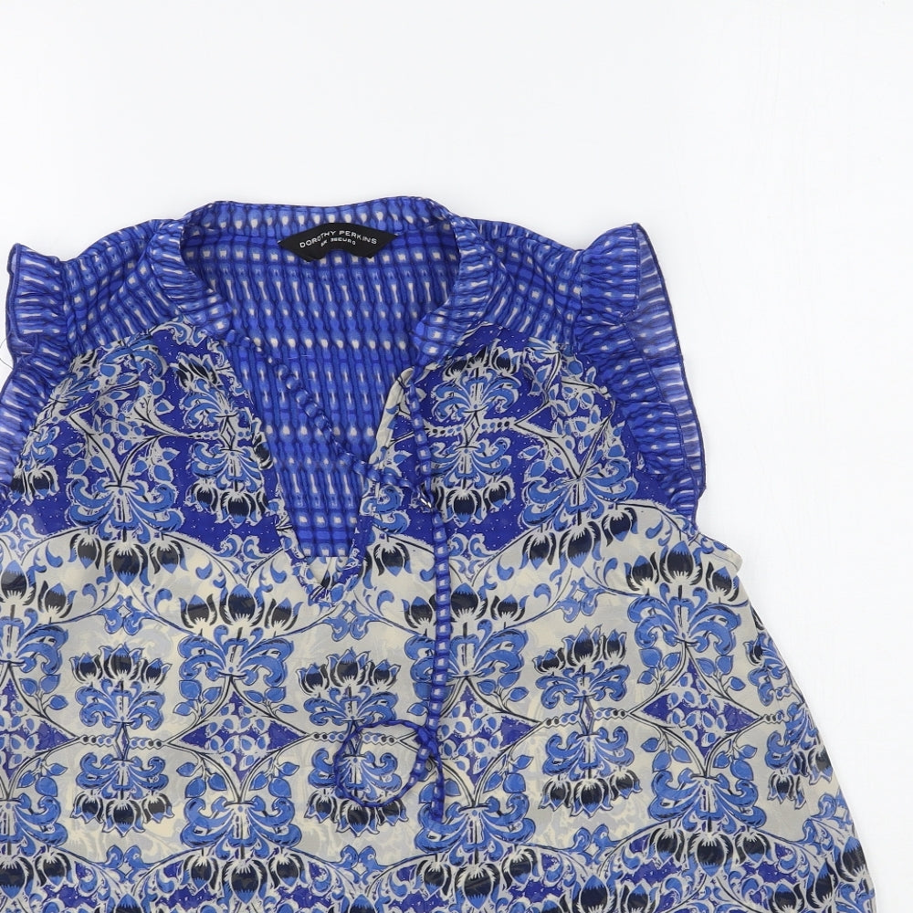 Dorothy Perkins Womens Blue Floral  Basic Blouse Size 8
