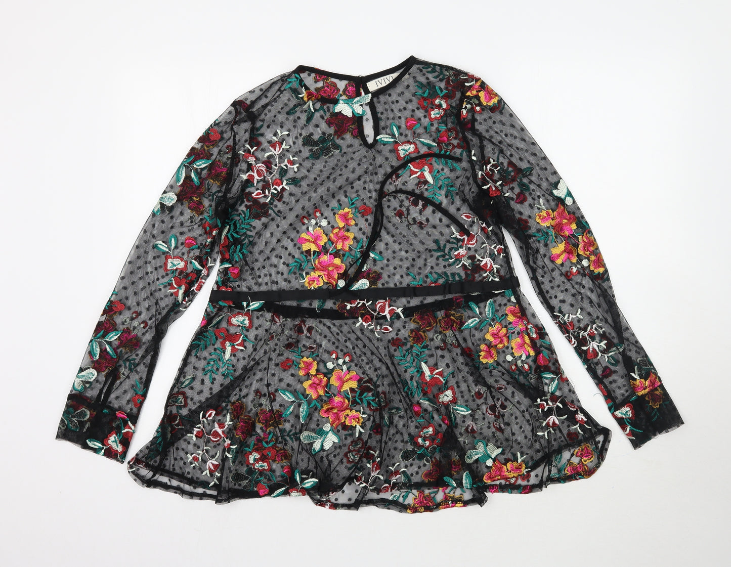IVIVI Womens Black Floral  Basic Blouse Size M  - Mesh