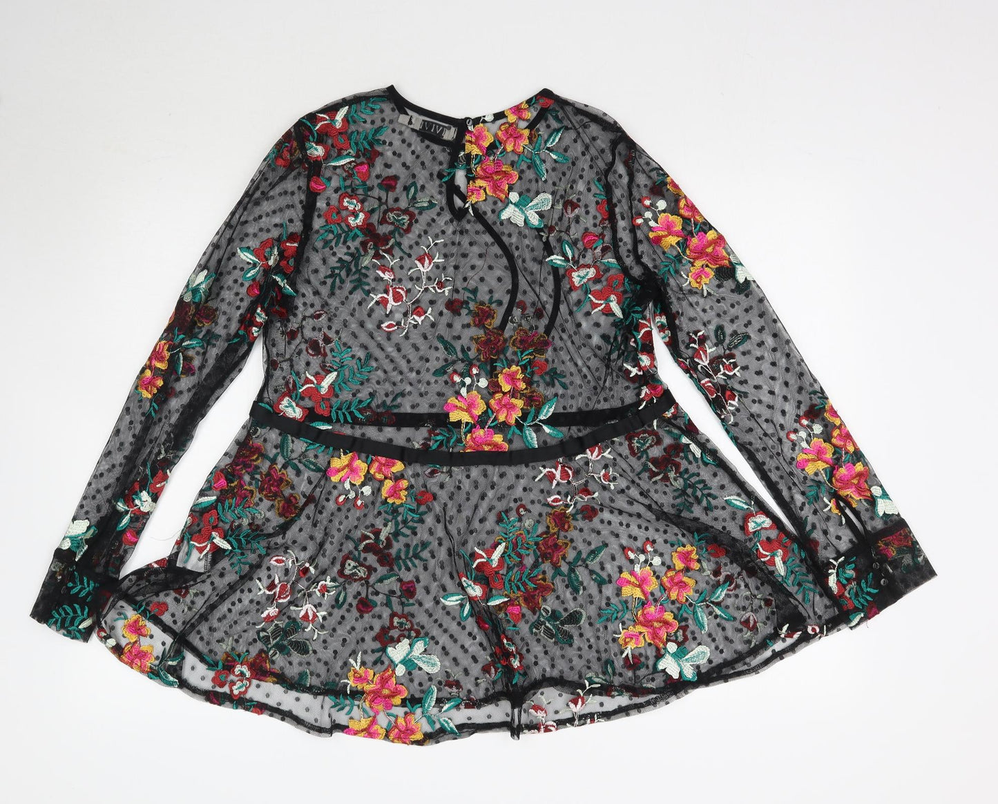 IVIVI Womens Black Floral  Basic Blouse Size M  - Mesh