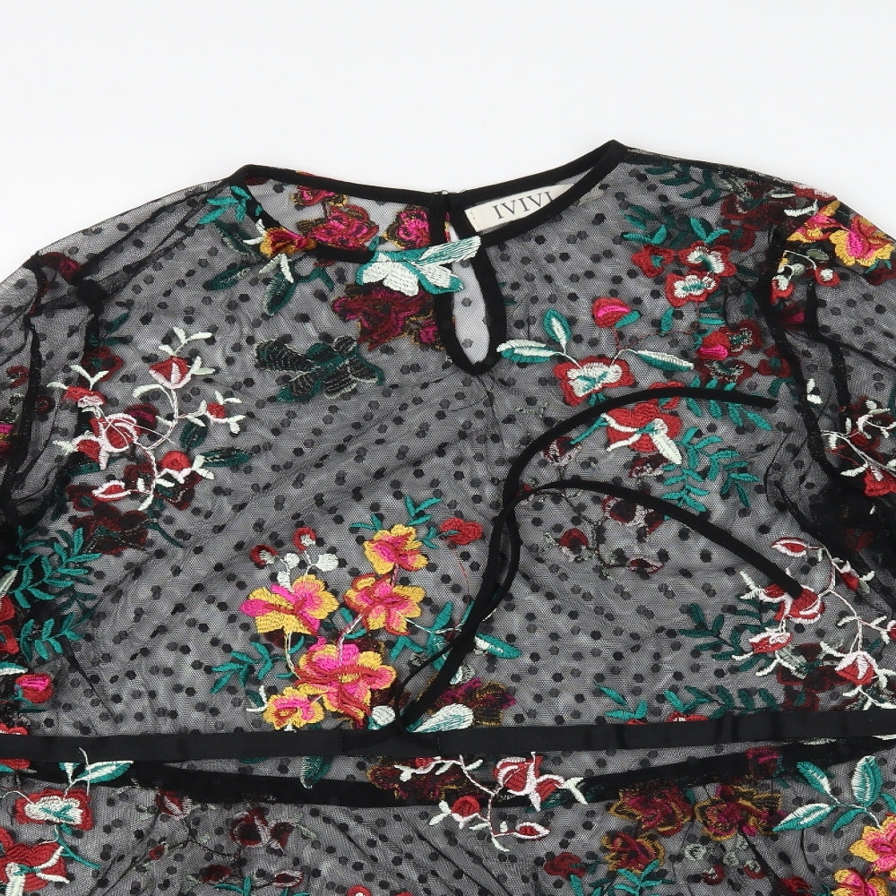IVIVI Womens Black Floral  Basic Blouse Size M  - Mesh