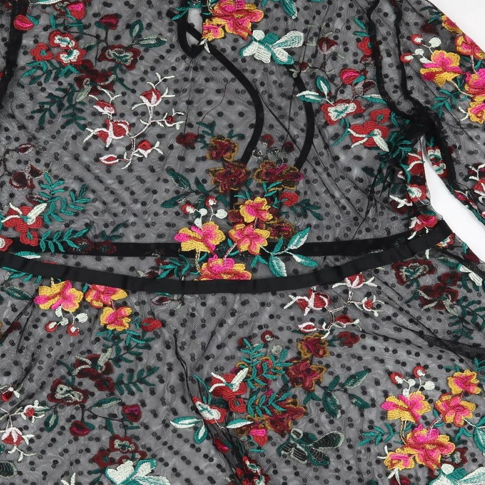 IVIVI Womens Black Floral  Basic Blouse Size M  - Mesh