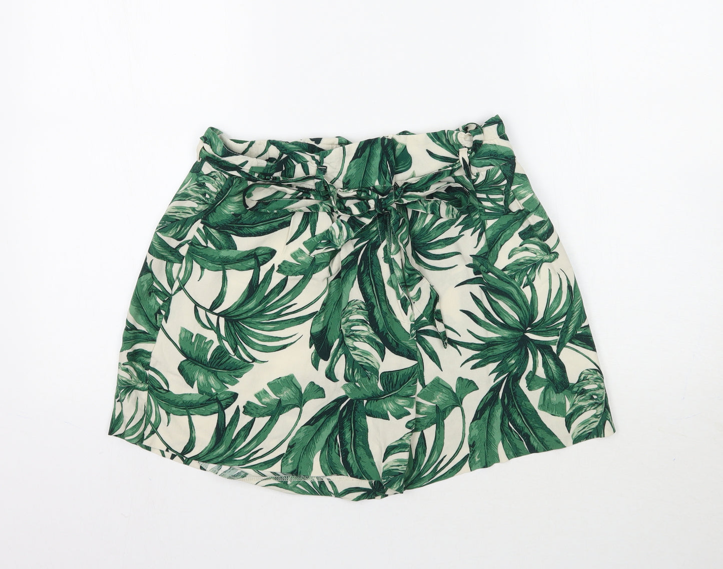 H&M Womens Multicoloured Floral  Paperbag Shorts Size 12 - Leaf Print