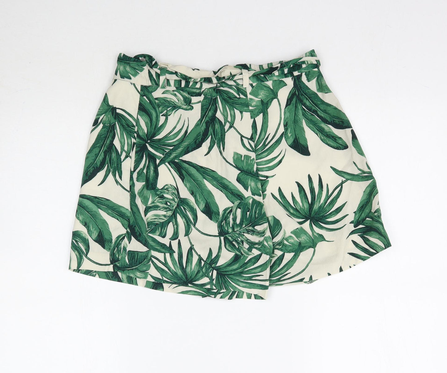 H&M Womens Multicoloured Floral  Paperbag Shorts Size 12 - Leaf Print
