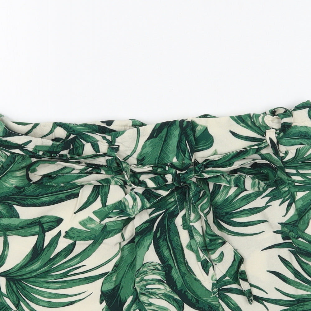 H&M Womens Multicoloured Floral  Paperbag Shorts Size 12 - Leaf Print