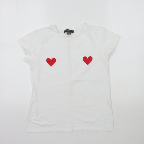Primark Womens White   Basic T-Shirt Size 6  - Love Hearts