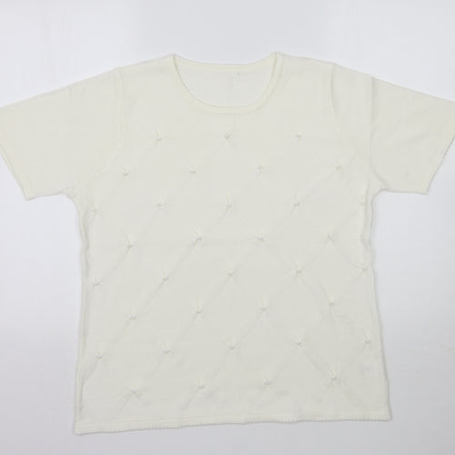 Preworn Womens Ivory  Knit Basic Blouse Size M  - Pearl detail
