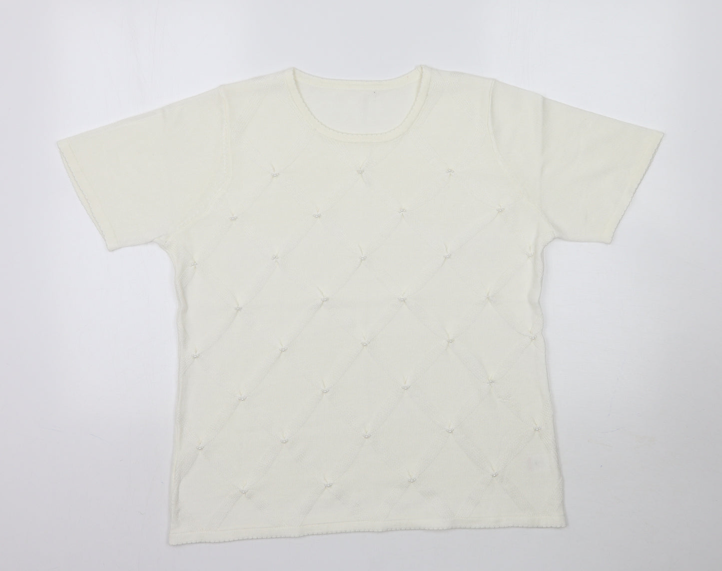 Preworn Womens Ivory  Knit Basic Blouse Size M  - Pearl detail