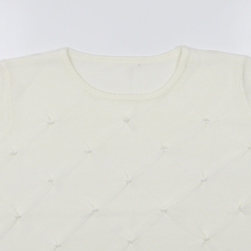 Preworn Womens Ivory  Knit Basic Blouse Size M  - Pearl detail