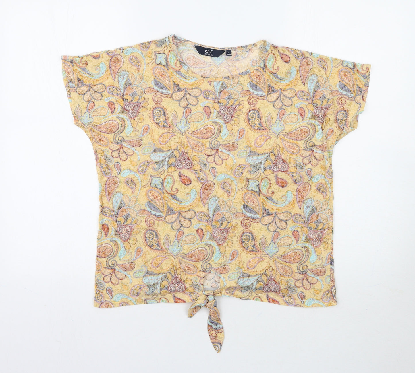 Isle Womens Multicoloured Paisley  Basic T-Shirt Size S  - Tie detail