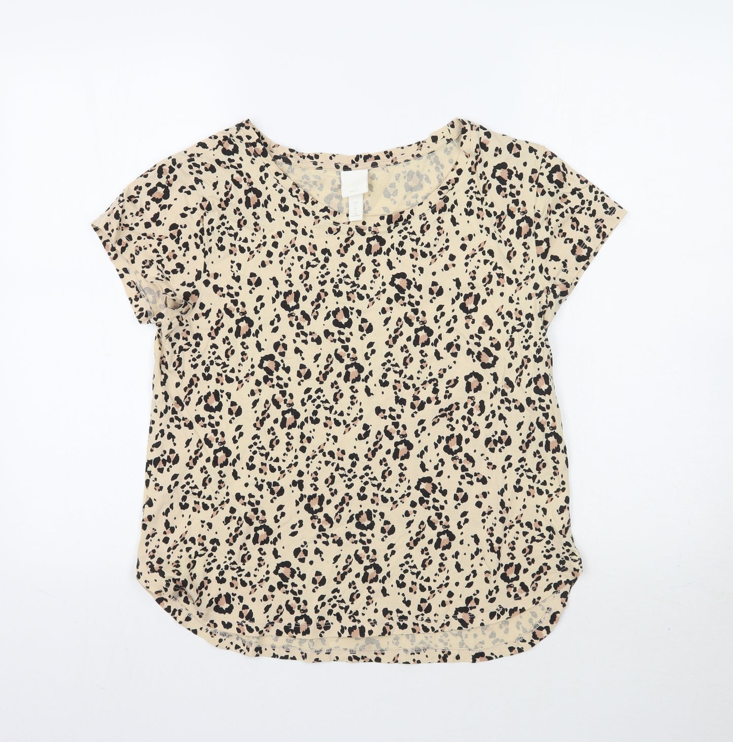 H&M Womens Beige Animal Print  Basic T-Shirt Size S  - LEOPARD PRINT
