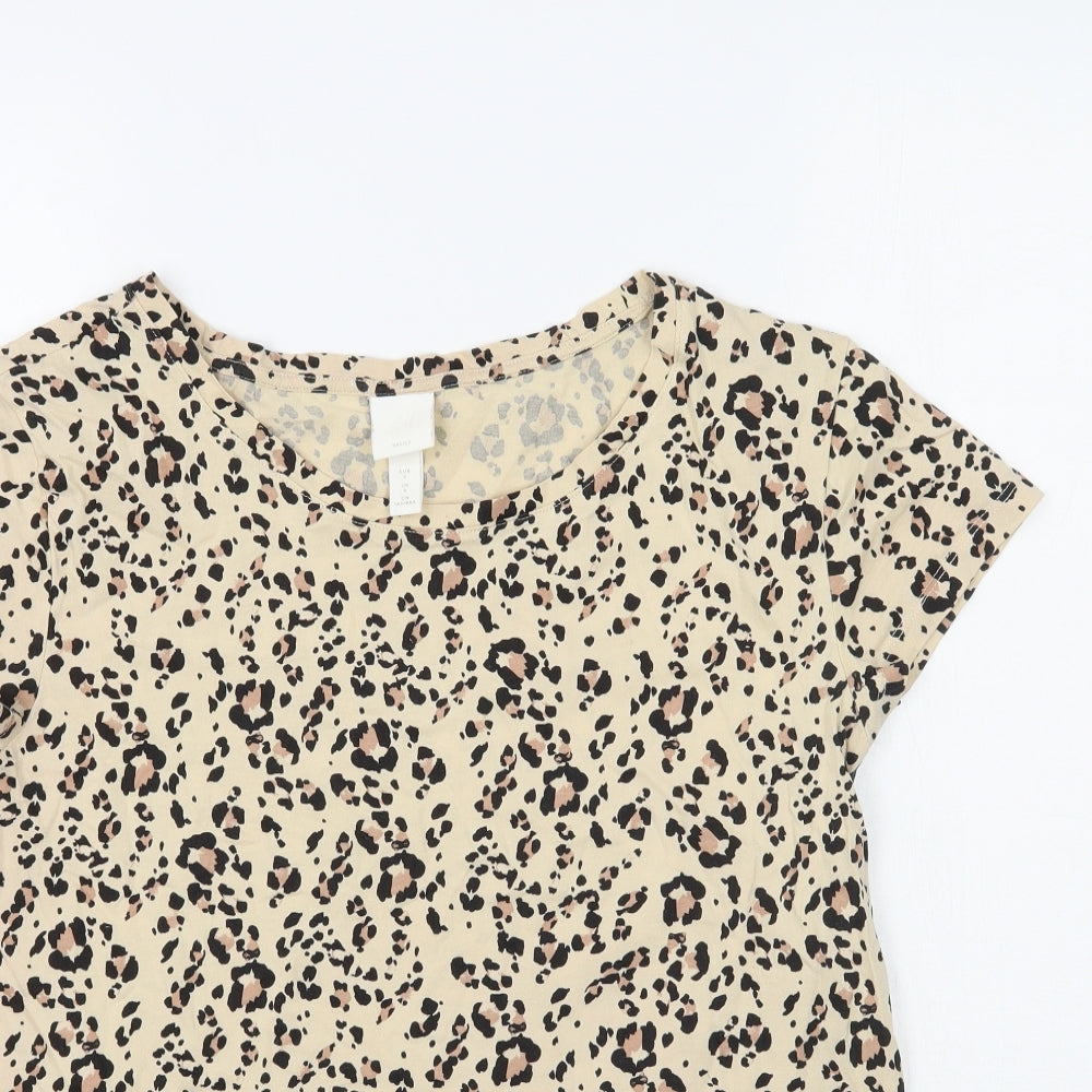 H&M Womens Beige Animal Print  Basic T-Shirt Size S  - LEOPARD PRINT