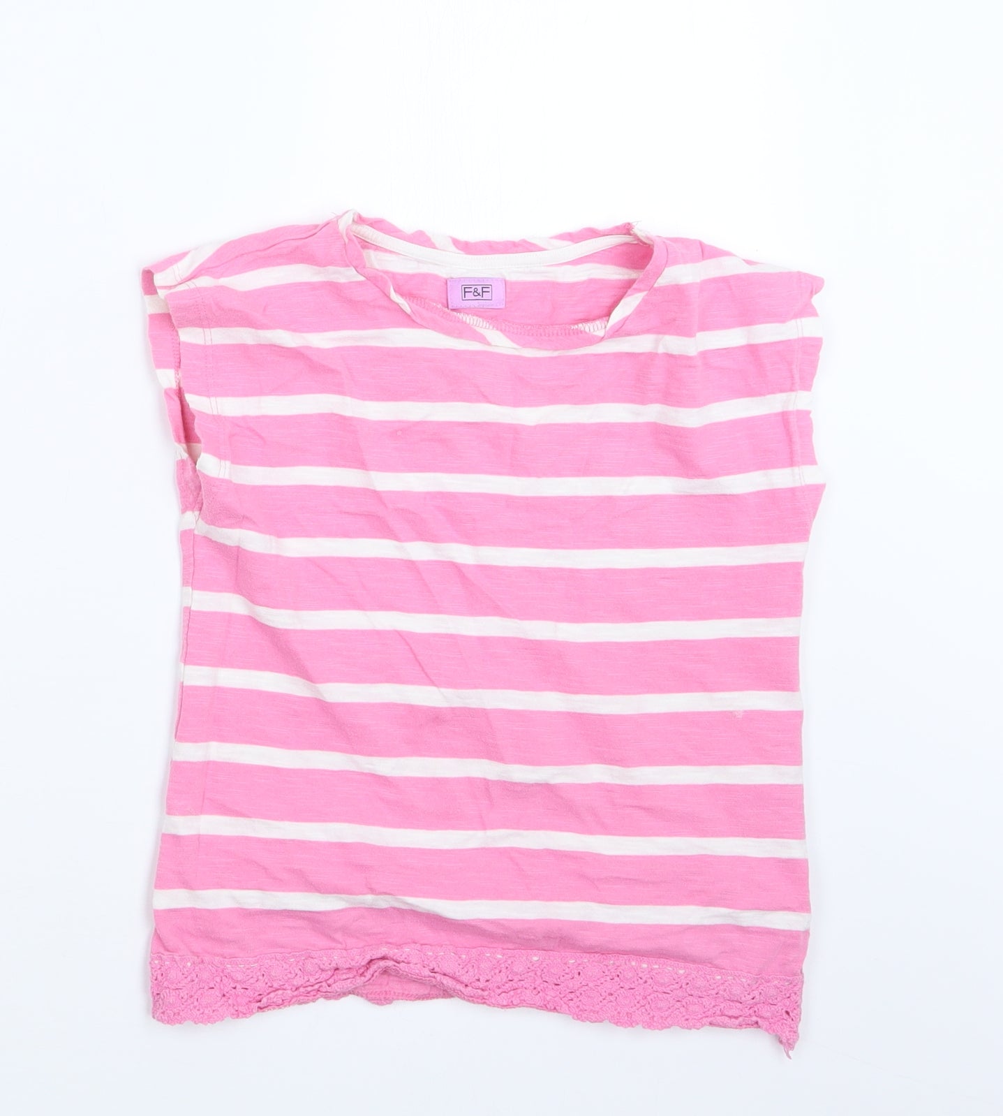 F&F Girls Pink Striped  Basic T-Shirt Size 8-9 Years