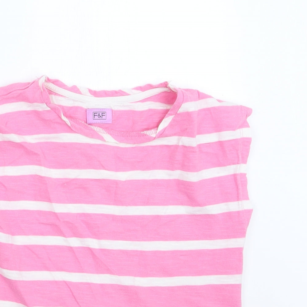F&F Girls Pink Striped  Basic T-Shirt Size 8-9 Years