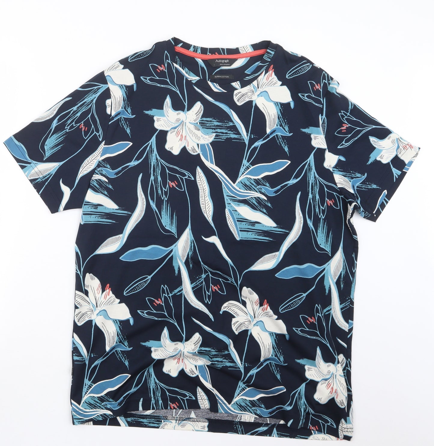 Autograph Mens Blue Floral   T-Shirt Size L