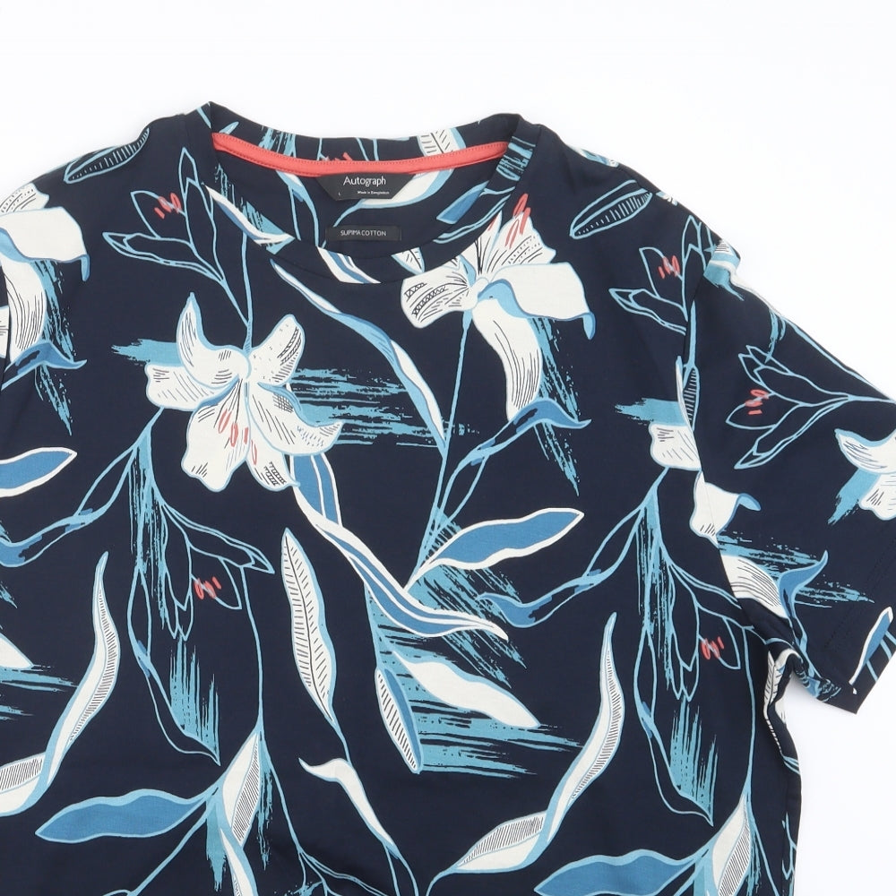 Autograph Mens Blue Floral   T-Shirt Size L