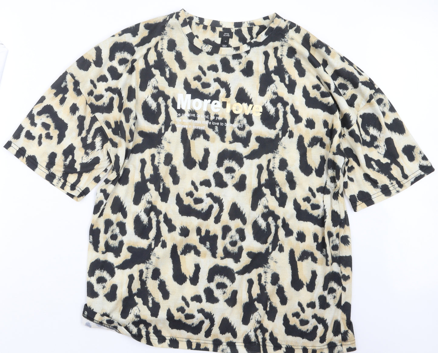 River Island Womens Black Animal Print  Basic T-Shirt Size 10
