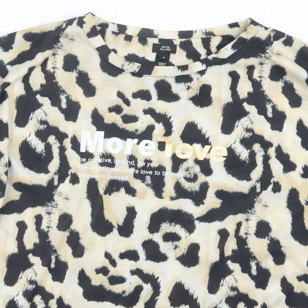 River Island Womens Black Animal Print  Basic T-Shirt Size 10