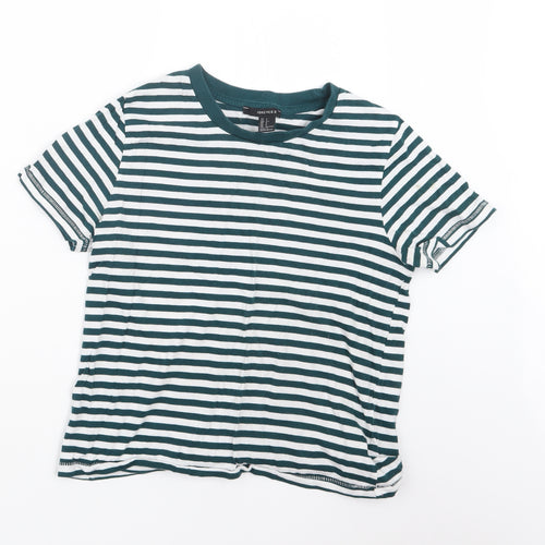 FOREVER 21  Womens Green Striped  Basic T-Shirt Size S