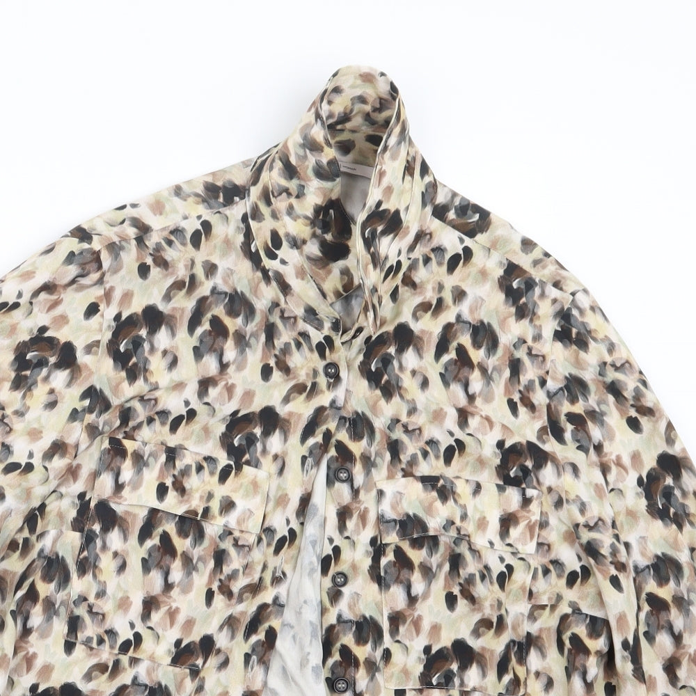 TU Womens Beige Geometric  Basic Button-Up Size 8