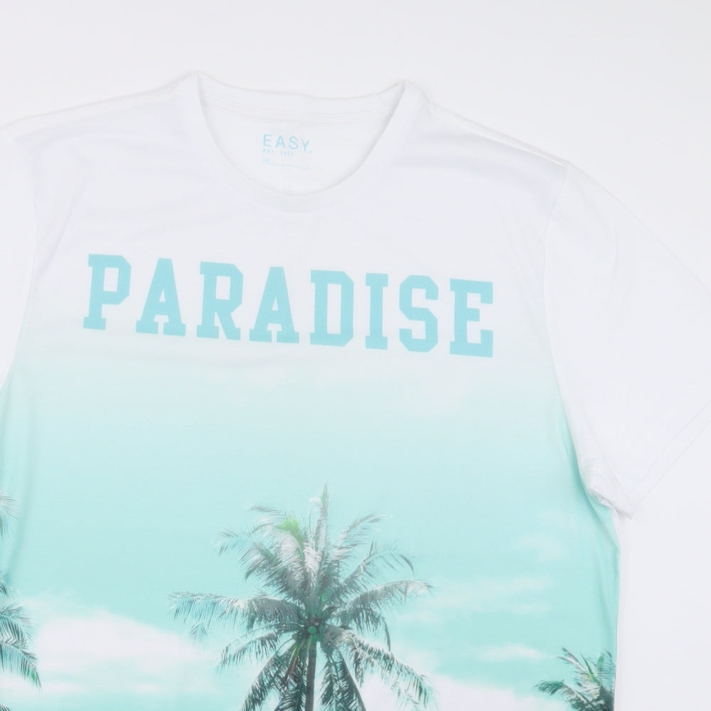Easy Mens White Geometric   T-Shirt Size L