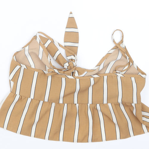 Miss Selfridge Womens Beige Striped  Cropped T-Shirt Size 6