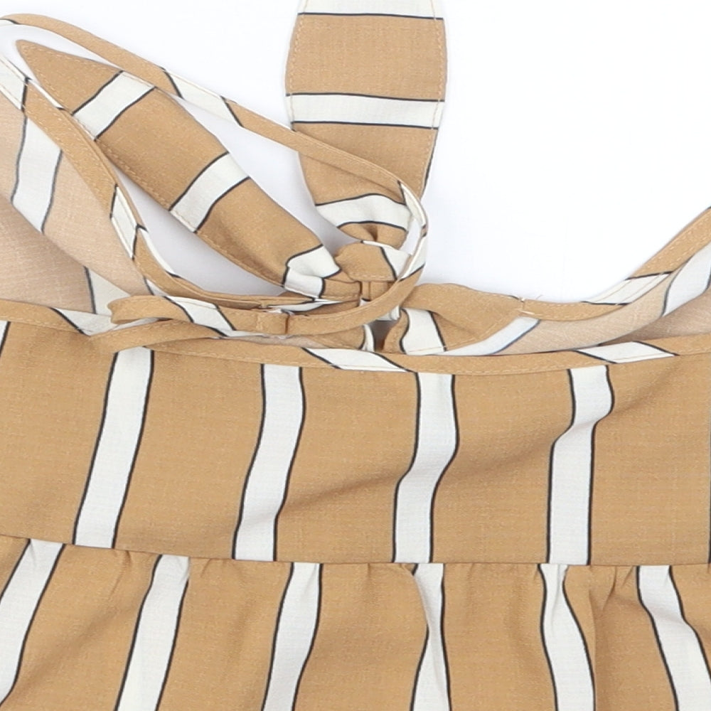 Miss Selfridge Womens Beige Striped  Cropped T-Shirt Size 6