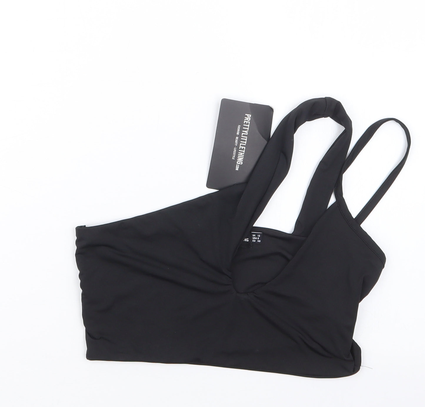 PRETTYLITTLETHING Womens Black   Cropped T-Shirt Size 12