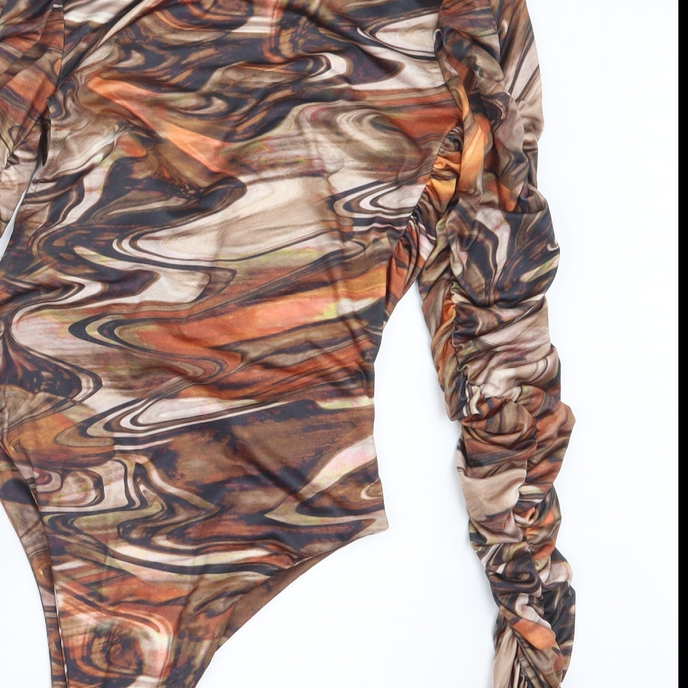 PRETTYLITTLETHING Womens Black Geometric  Bodysuit One-Piece Size 8