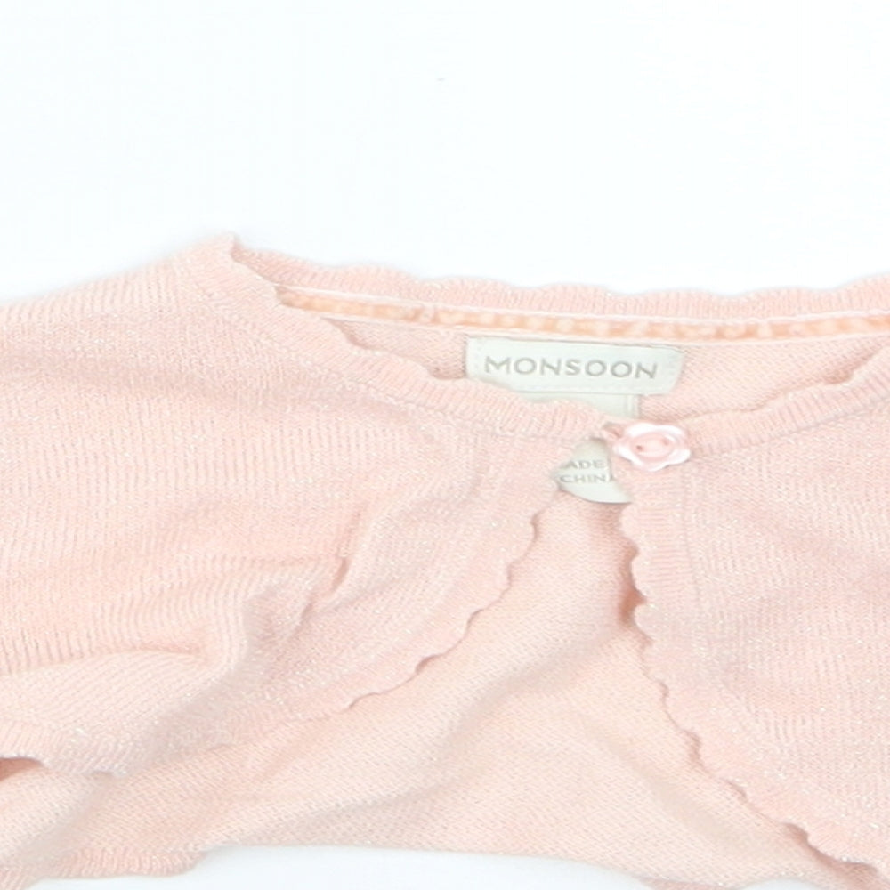 Monsoon Girls Pink  Knit Cardigan Jumper Size 3-6 Months