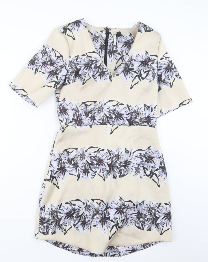 Topshop Womens Beige Floral A-Line Size 8