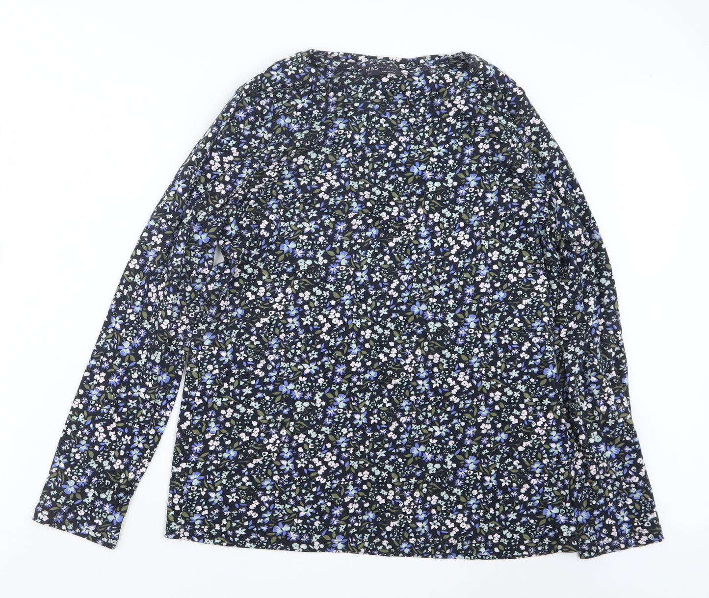 Marks and Spencer Womens Blue Floral  Basic T-Shirt Size 20