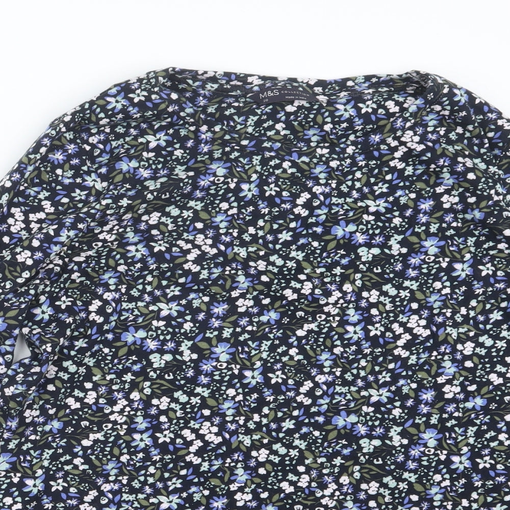 Marks and Spencer Womens Blue Floral  Basic T-Shirt Size 20