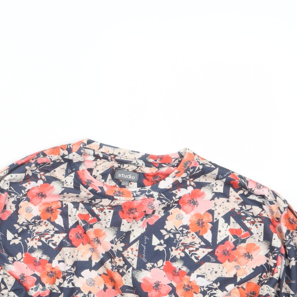 Studio Girls Blue Geometric  Basic T-Shirt Size 12-13 Years