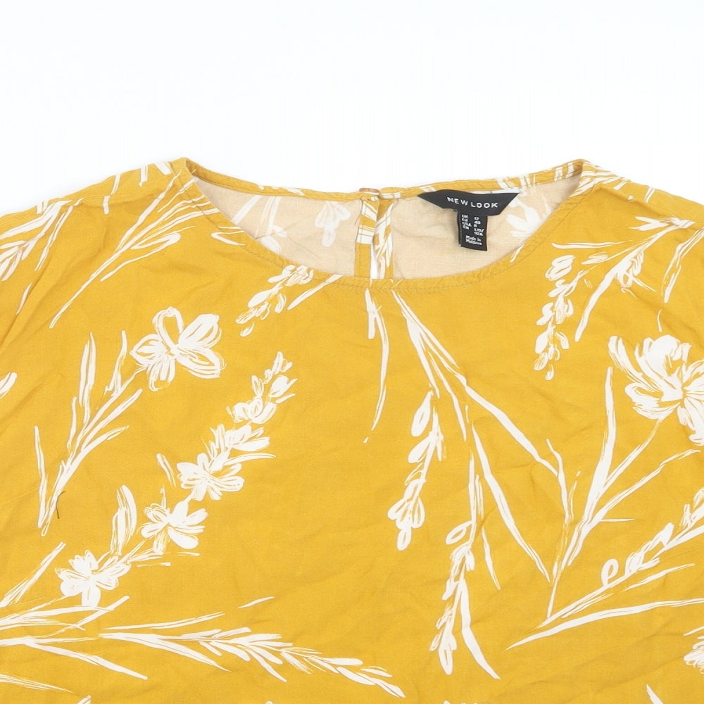 New Look Womens Yellow Geometric  Basic T-Shirt Size 12