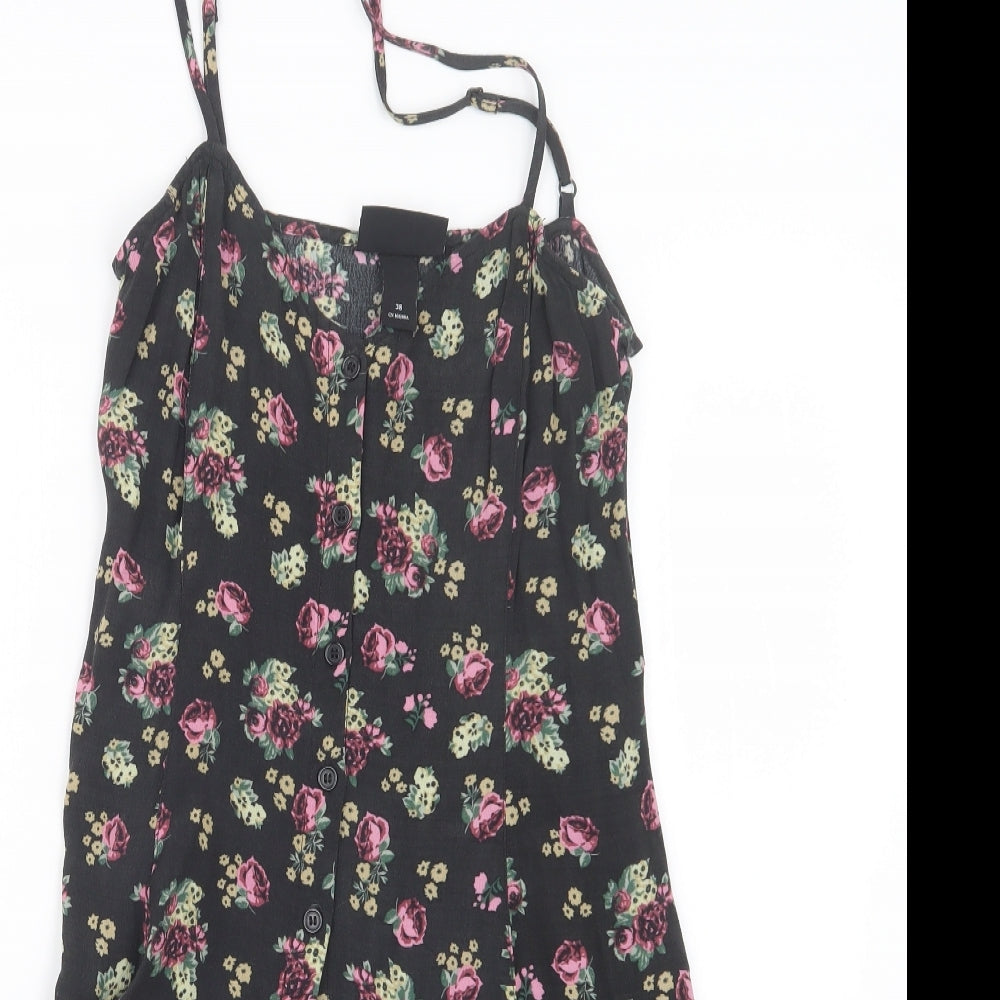 Monki Womens Black Floral  T-Shirt Dress  Size 10