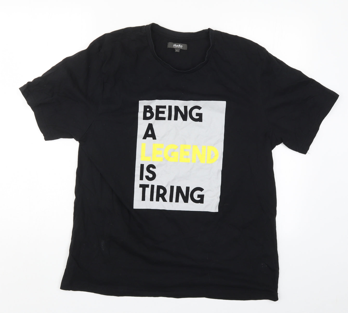 Studio Nightwear Mens Black Solid   Pyjama Top Size L  - Being a Legend is Tiring