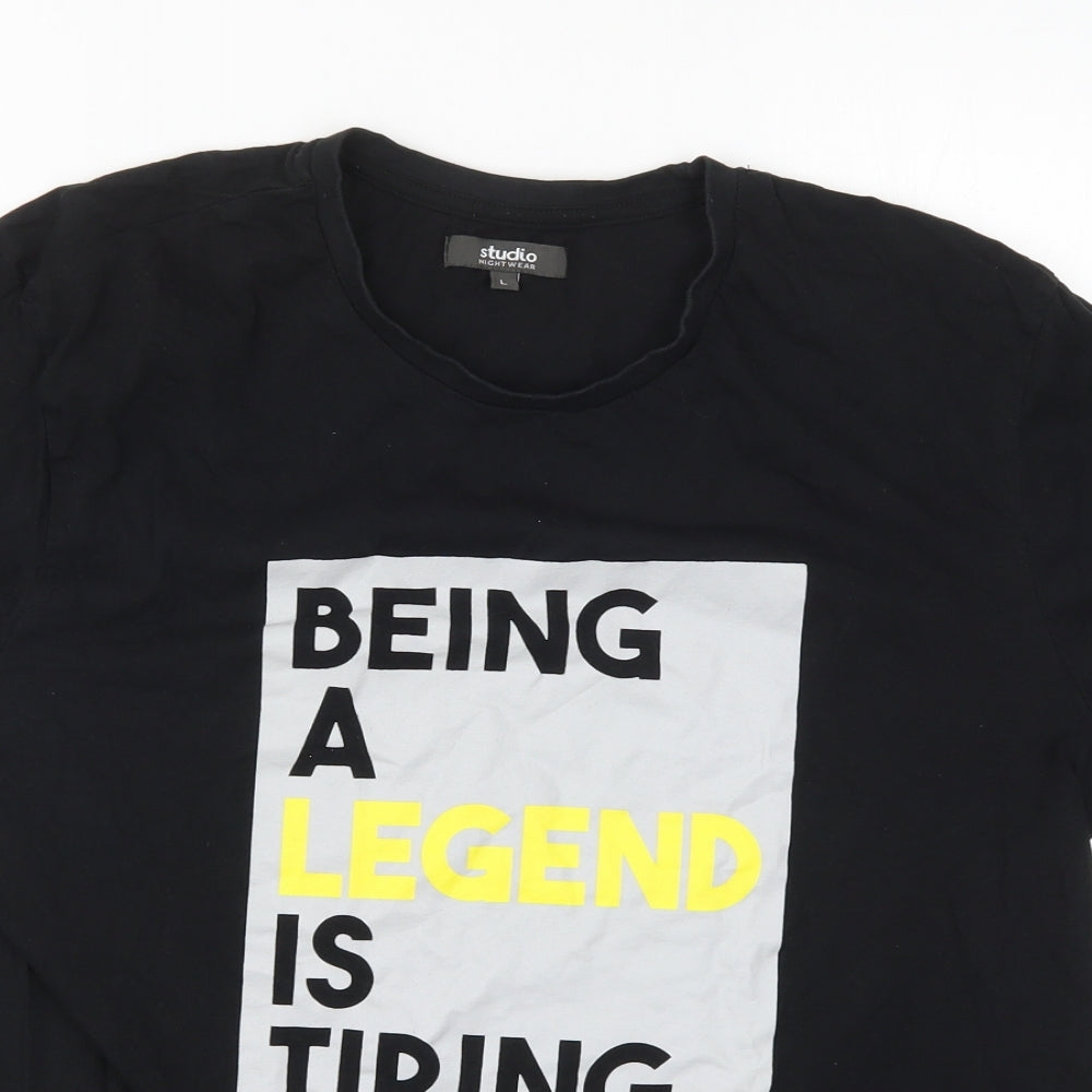 Studio Nightwear Mens Black Solid   Pyjama Top Size L  - Being a Legend is Tiring