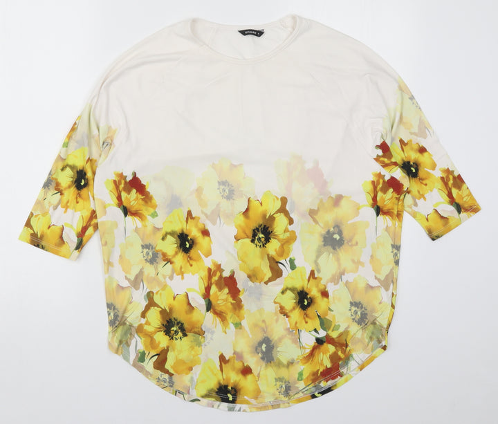 Roman Womens Yellow Geometric Basic T-Shirt Size 10