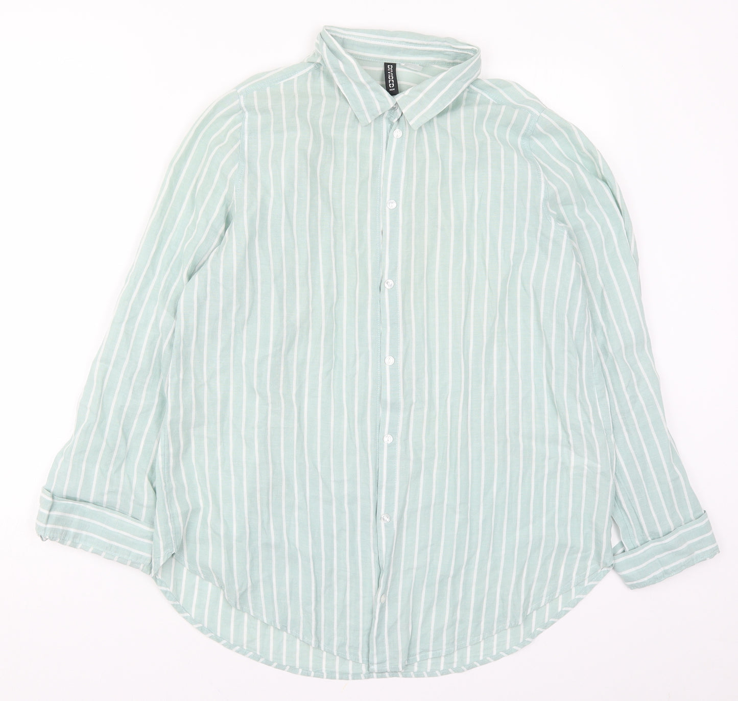 H&M Womens Green Striped  Basic Button-Up Size 12