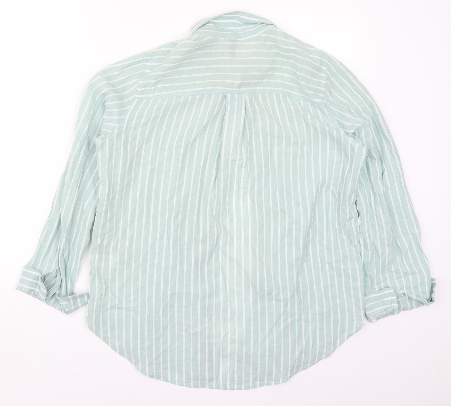 H&M Womens Green Striped  Basic Button-Up Size 12