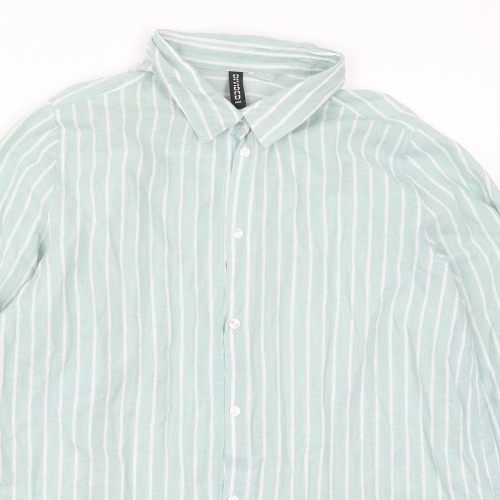 H&M Womens Green Striped  Basic Button-Up Size 12