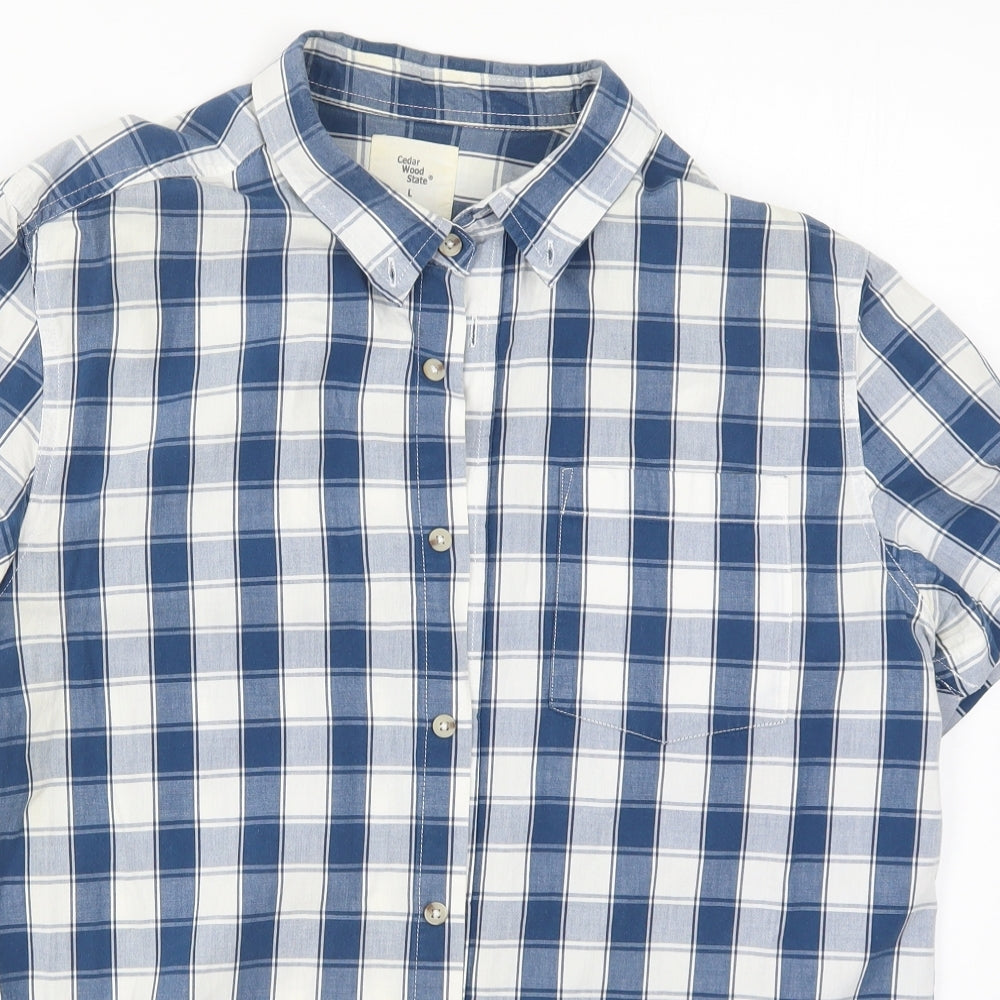 Cedar Wood State Mens Blue Check   Button-Up Size L