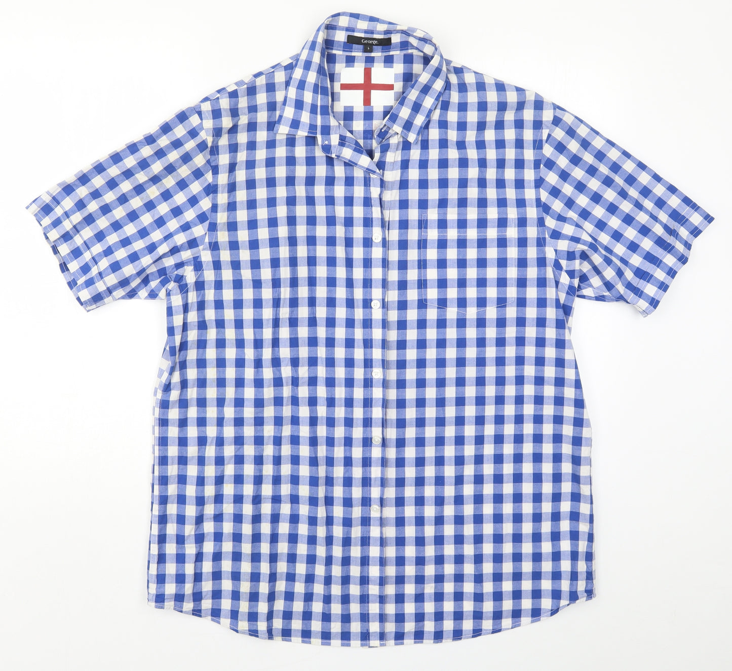 George Mens Blue Check   Button-Up Size L  - England