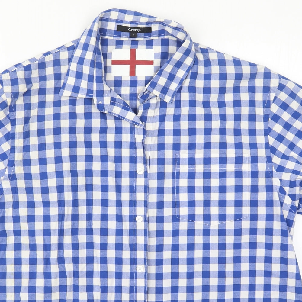 George Mens Blue Check   Button-Up Size L  - England