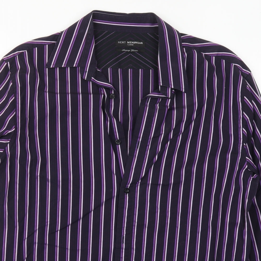 NEXT Mens Purple Striped   Button-Up Size L