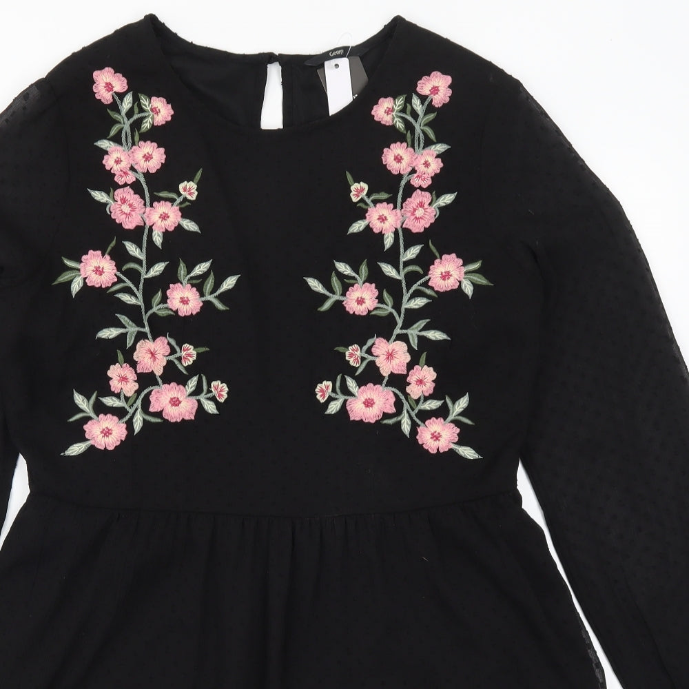George Womens Black Floral  Skater Dress  Size 12