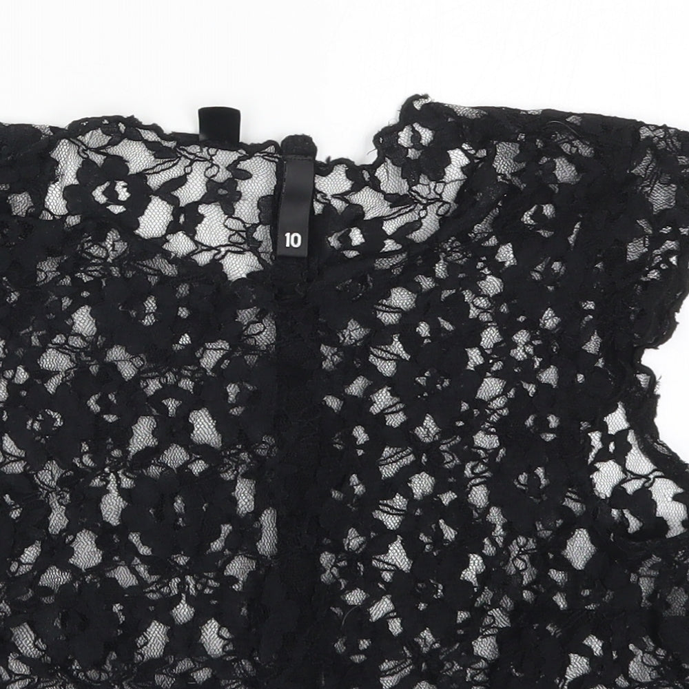 H&M Womens Black  Lace Basic T-Shirt Size 10