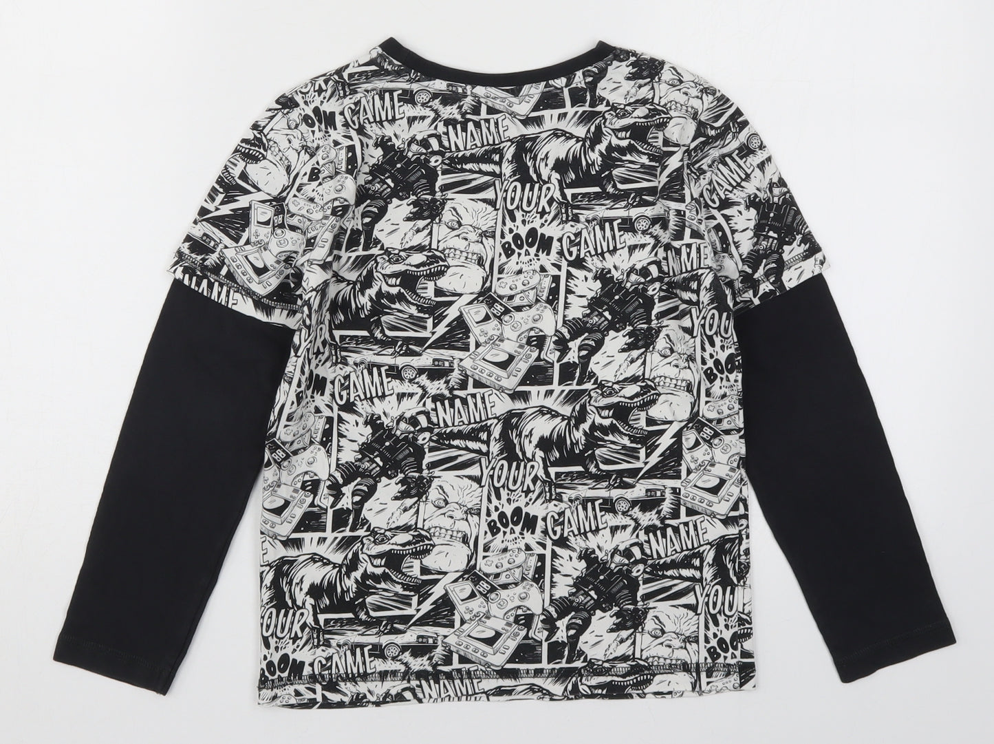 TU Boys Black   Basic T-Shirt Size 7 Years  - Black and White Comic Graphic