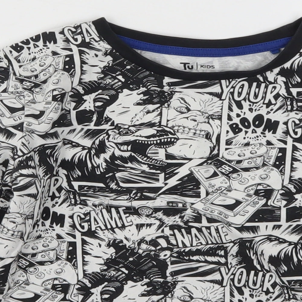 TU Boys Black   Basic T-Shirt Size 7 Years  - Black and White Comic Graphic