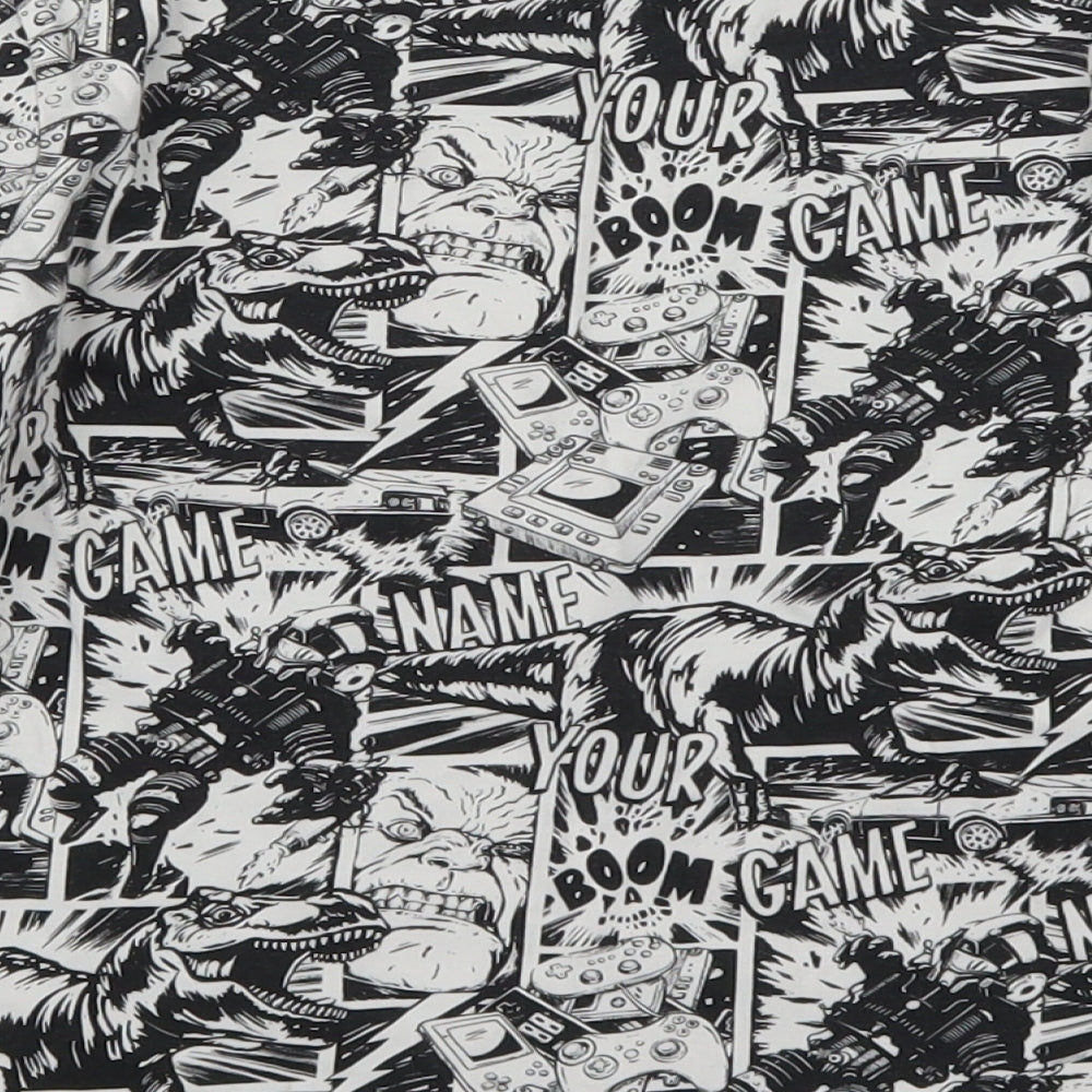 TU Boys Black   Basic T-Shirt Size 7 Years  - Black and White Comic Graphic